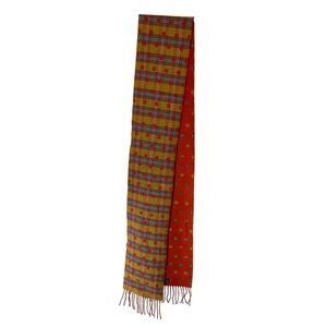 V. Fraas Cashmink Polka Dot & Plaid Reversible Scarf 80” Gold Orange Blue Plaid